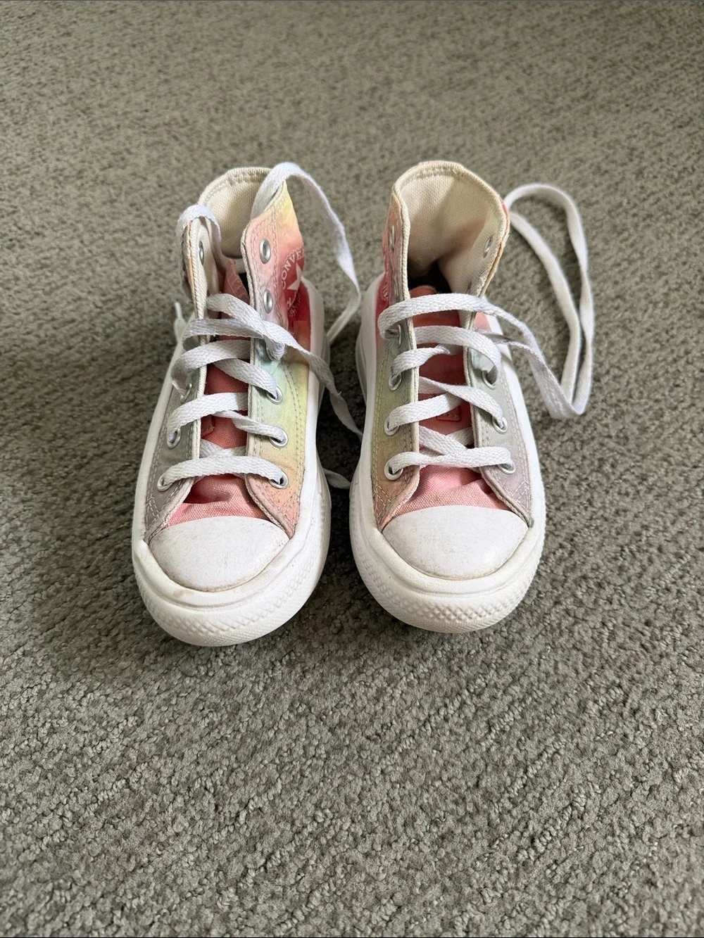 Converse Kids High-Top platform Sneakers in Pastel Tie-Dye (Pink, Yellow, Green)